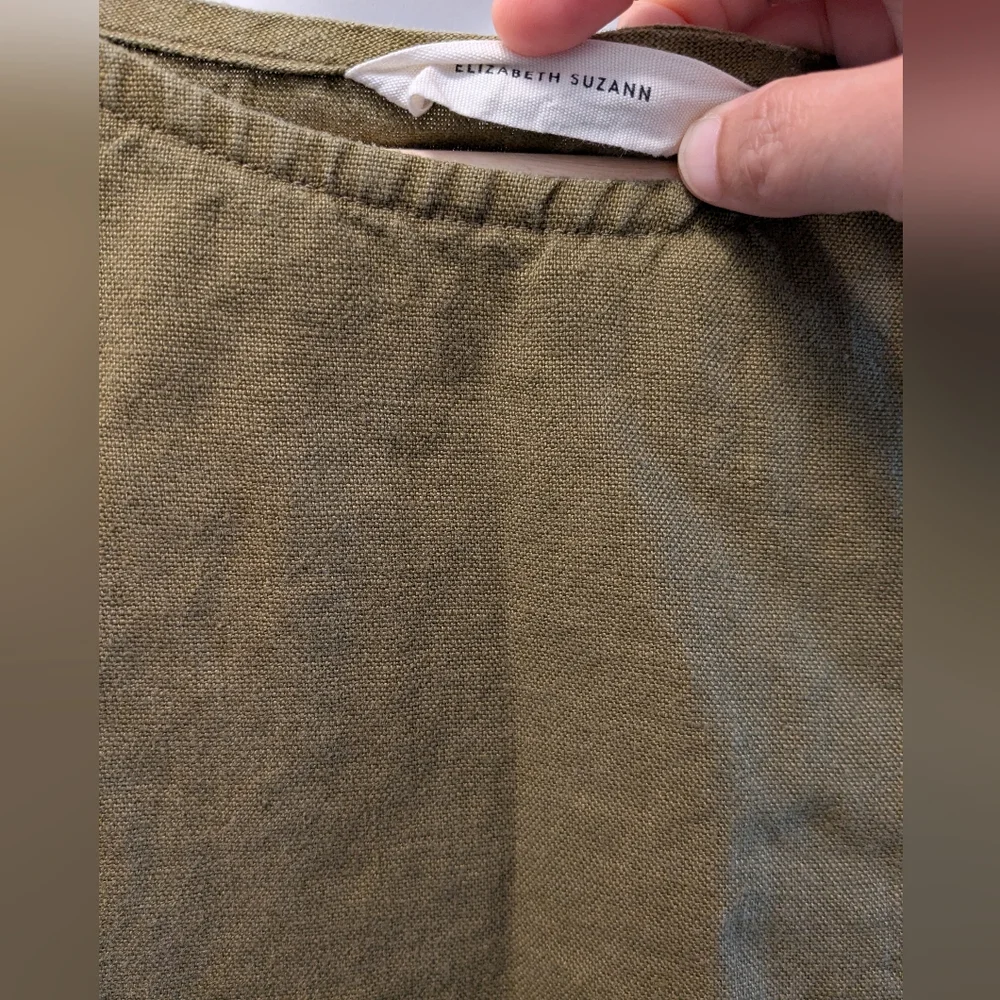 Elizabeth Suzann Olive Linen Parabola Top S - Picture 3 of 6
